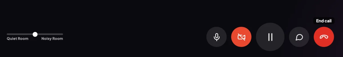 The control bar at the bottom of the call window, the red End call button on the right with its label showing; an arrow points to the outlined End call button.