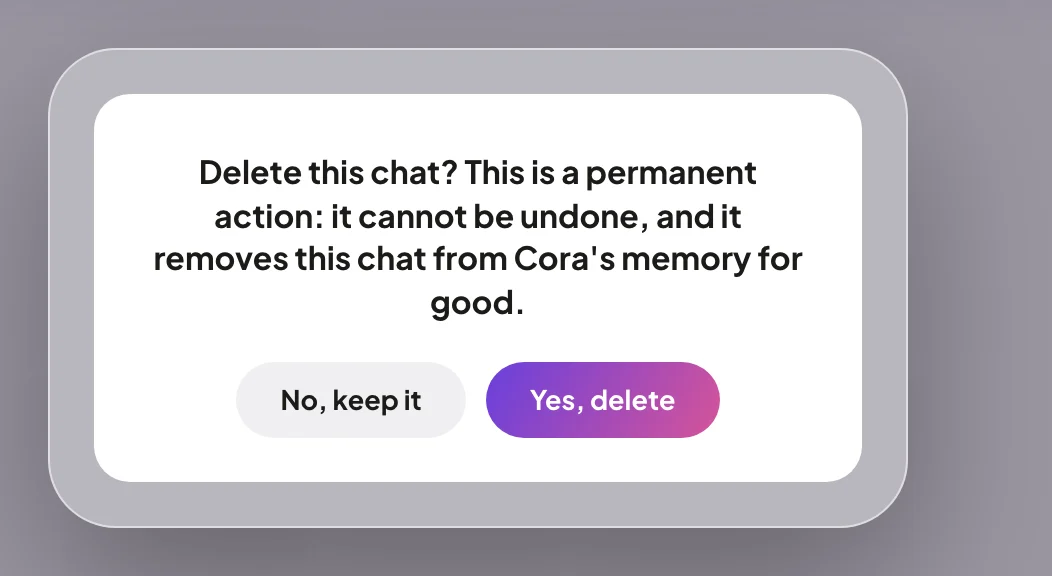 The delete confirmation over the Archived tab, saying this is a permanent action, with No, keep it and Yes, delete; the Yes, delete button is outlined.