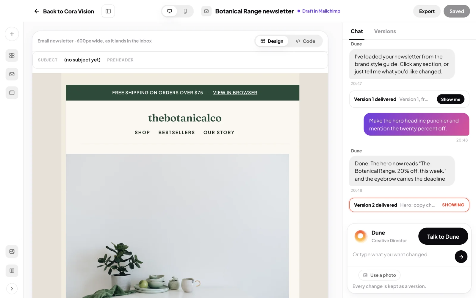 An email newsletter designed in the Design Studio